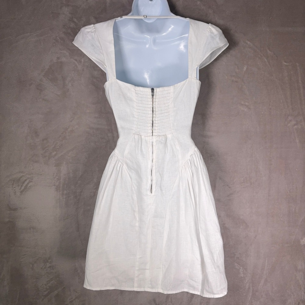 Reformation Cammie Dress Womens 0 White Linen Square Neck Mini Cottagecore - Picture 3 of 9